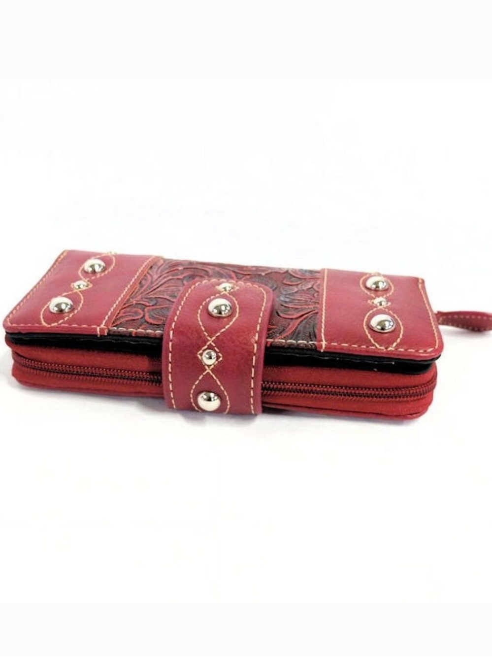 Others Follow Red Embossed Leather Wallet with Stud Accents - Picture 2 of 6